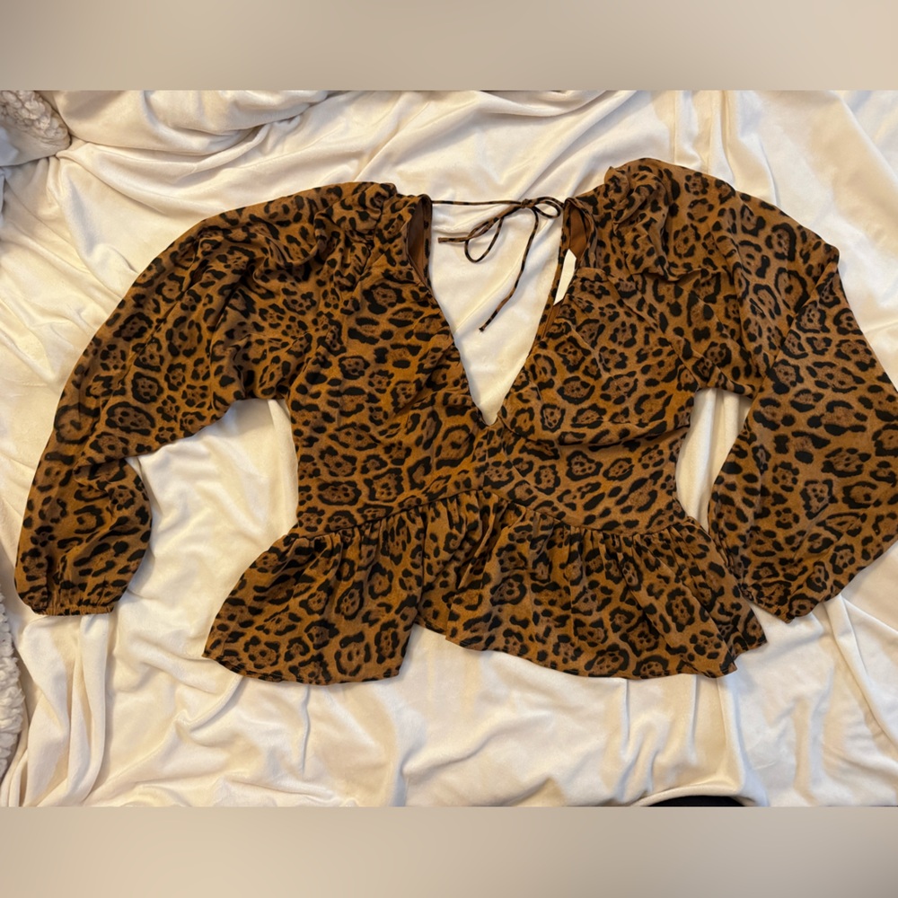 H&M Women’s Leopard Print Chiffon Long Sleeve Blouse